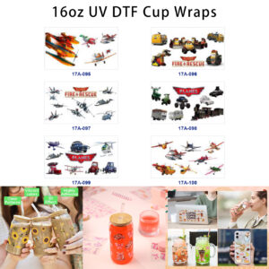 Wholesale 5pcs Kids Aviation Theme Cartoon Aircraft Fire Rescue Engineering Vehicle Mixed Decor Prints 16oz Cup UV DTF Wraps OLY Exclusive