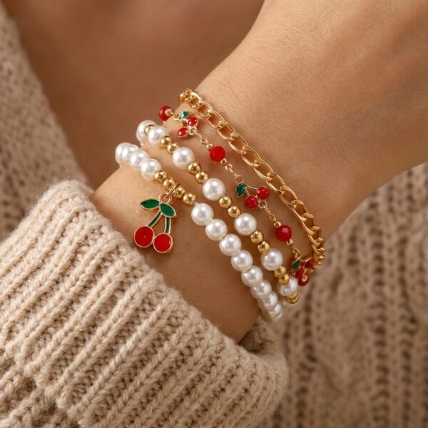 oly-ce8b83f210e6e06256a0b87c612b13c2 Wholesale Sweet Cherry Pearl Multi Layer Bracelet Set Alloy Electroplated Jewelry Gift for Women