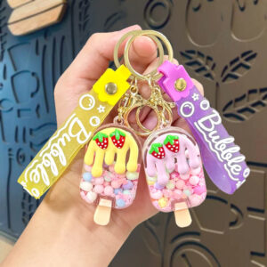 oly-ce97f61e51d46ef363e58aad7ccce396 Wholesale Acrylic Liquid Sand Ice Cream Jelly Bean Keychain Trendy Bag Charm Birthday Gift