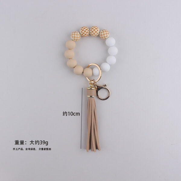Wholesale Beige Silicone Keychain Bracelet with Wood Beads, Chic Fashion Accessory Gift
