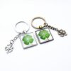Wholesale Vintage Copper Lucky Clover Keychain St Patrick's Day Gift Square Glass Pendant Charm