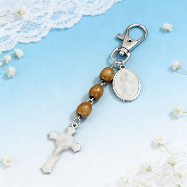 oly-cef37a1cec52d57cdbd8e8c1fe6eac07 Wholesale European American Style Alloy Cross Wood Bead Keychain Fashion Accessory for Baptism Gift