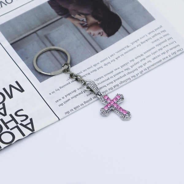 Wholesale Stylish Rhinestone Cross Keychain Pendant Pink Jewelry Accessory for Car Keys