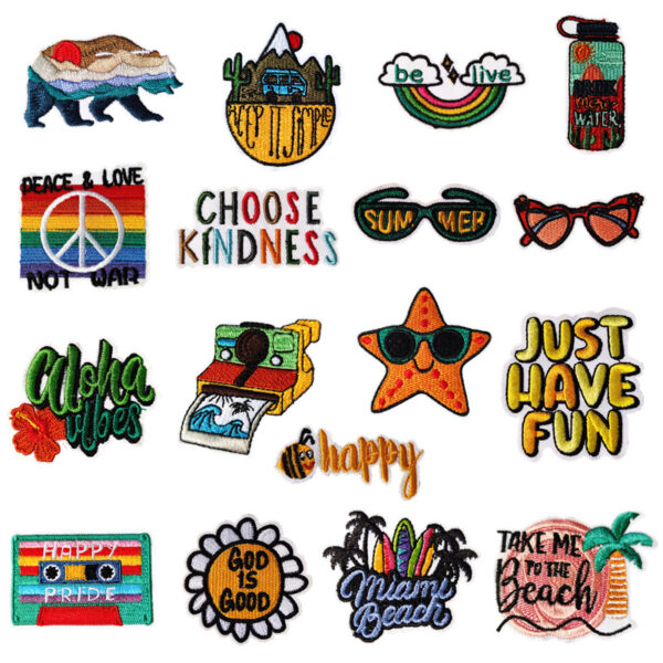 oly-cf637cd47086912f73de0a486a48ff20 Wholesale VSCO Style Embroidered Patches - Colorful Beach Theme Cloth Stickers for Clothing DIY Fashion Accessory