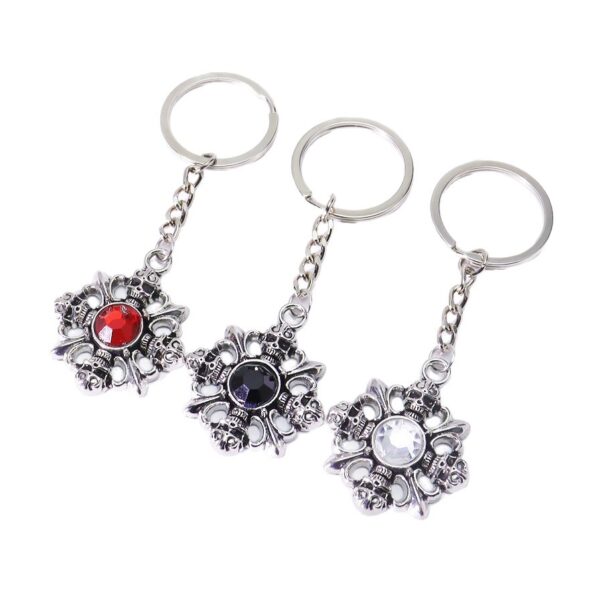 oly-cf8ac012982f15bc8b12e7dcb4455075 Wholesale Retro Red Gemstone Skull Alloy Keychain Pendant Boutique Resale Keychain Accessory
