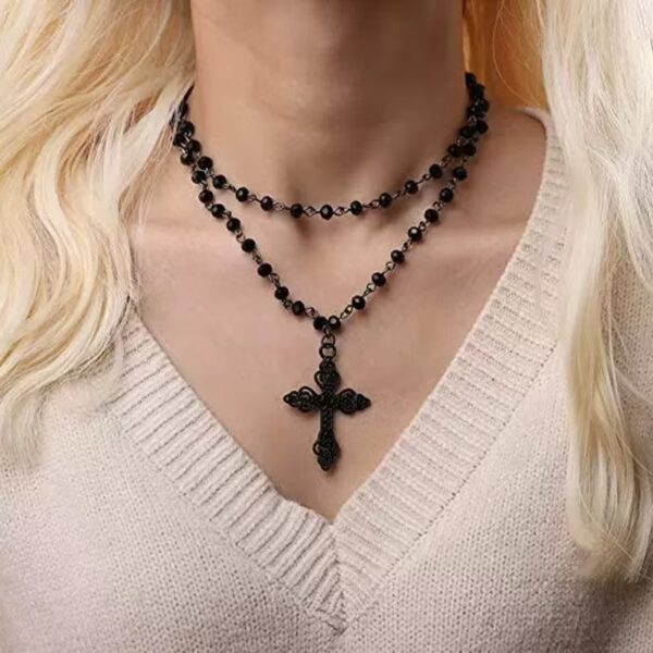 oly-cf998486f85a107c8f32493346475385 Wholesale Zinc Alloy Gothic Layered Cross Necklace with Bat Pendant Jewelry Accessory for Everyday Wear
