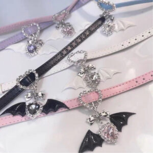 Wholesale Lolita Angel Devil Choker Bracelet Set with Bow Rhinestone Heart, Gothic Fashion Accessory for Party Gift