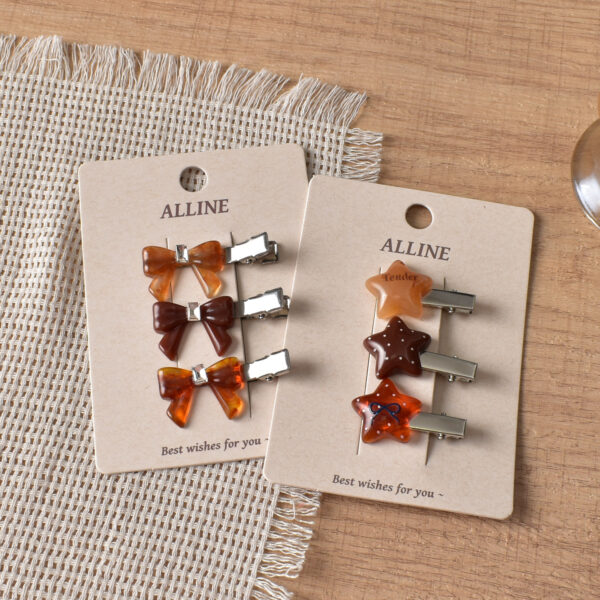 oly-cfce91b84807343cbf9e27e4c12e2688 Wholesale 3-Pack! Caramel Color Cute Star Bow Hair Clips, Side Clips, Girly Duckbill Clips, Bangs Clips, Hair Accessories