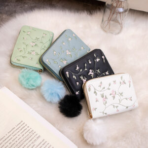 oly-cfd7930241fc8adb1affe53937701000 Wholesale Pu Leather Embroidered Short Wallet with Zipper Card Holder - Trendy Casual Purse for Women