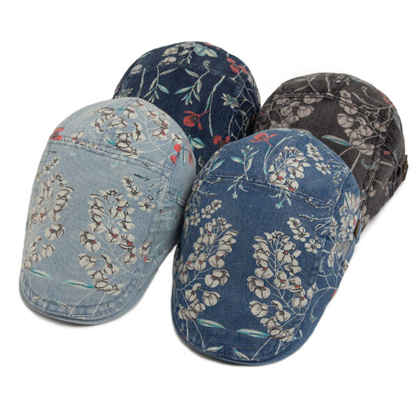 Wholesale Washed Denim Beret Cap Breathable Adjustable Wide Brim Vintage Hat for Men Women