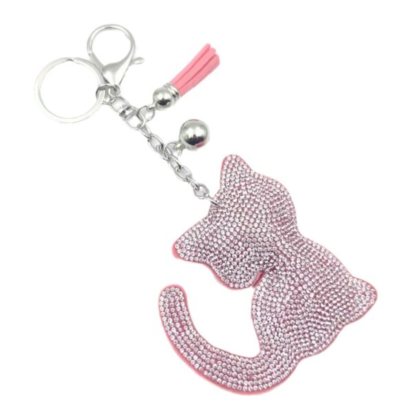 Wholesale Light Blue Plush Cat Keychain Bag Charm Rhinestone Tassel Wedding Gift Boutique Resale