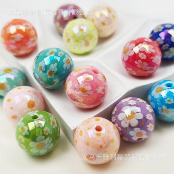 oly-d098c001899a75c458a476df7ab6f322 Wholesale Chic Acrylic Flower Printed Beads 16mm Pink for DIY Phone Chain Keychain Bag Charm Accessory