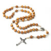 Wholesale Trendy Layering Rosary Necklace with Cross Pendant Wood Beads Coffee Color Handmade Jewelry Gift