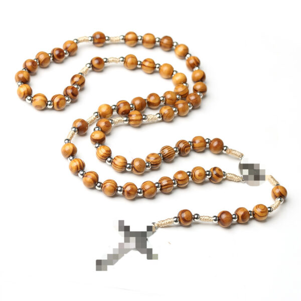 Wholesale Trendy Layering Rosary Necklace with Cross Pendant Wood Beads Coffee Color Handmade Jewelry Gift