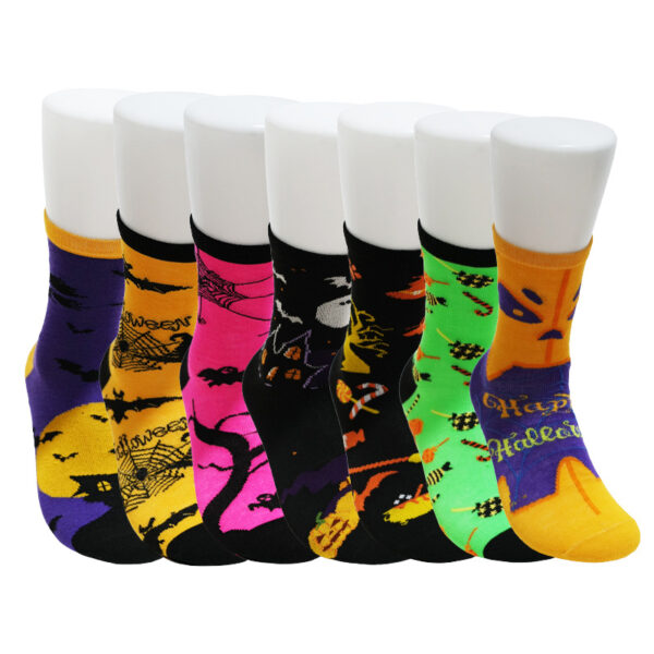 oly-d0cf94ba170e6ac575b40c9588ff400c Wholesale Halloween Cartoon Skeleton Pumpkin Socks Unisex Mid Calf Sweat Absorbing Polyester Bulk Resale