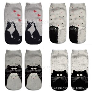 Wholesale Trendy 3D Digital Print Cat Socks Unisex Polyester Cotton Casual for Resale