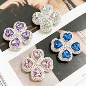 Wholesale Alloy Electroplated Four Leaf Clover Charm with Rhinestone Double Sided for DIY Phone Chain Keychain Bag Charm