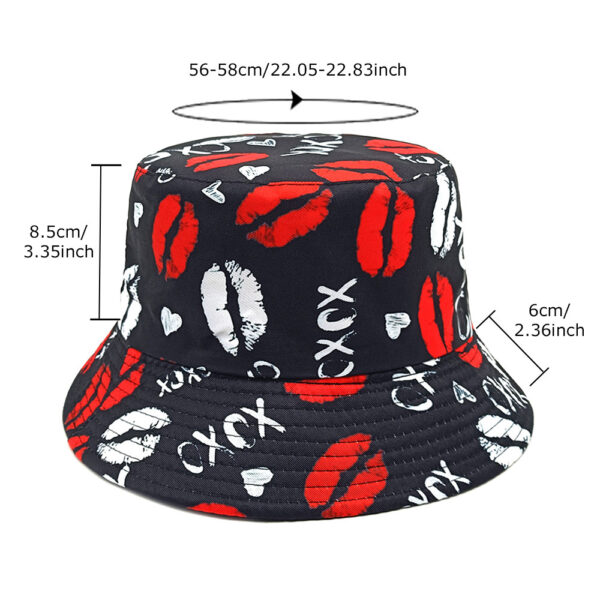 Wholesale Trendy Black Fisherman Hat with Lips and Heart Print Sun Hat for Women Couple Everyday Use