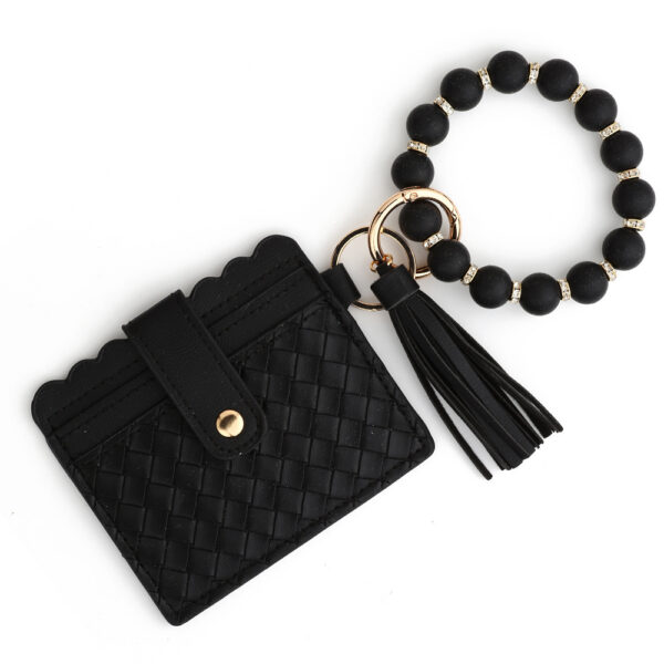 Wholesale Trendy Woven PU Keychain with Silicone Beads Fashion Bag Charm for Business Gift or Boutique Resale