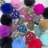 Wholesale Leopard Print Heart Rhinestone Keychain Bag Charm Tassel Pendant for Car Key Accessory