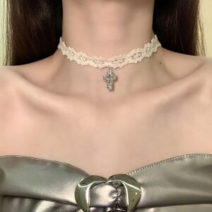 White lace cross necklace