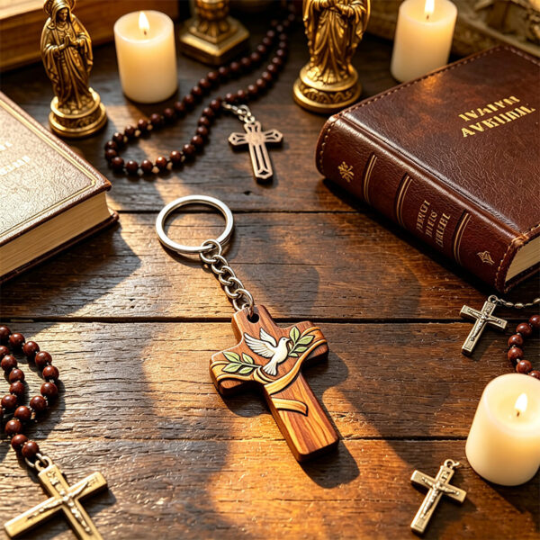 Wholesale Handmade Wooden Cross Keychain Cartoon Design Party Favor Car Key Accessory