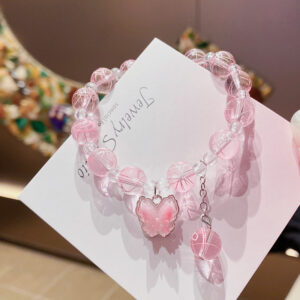 Pink floral butterfly bracelet (bagged)
