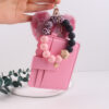 Wholesale Korean Pink Leopard Silicone Heart Card Holder Keychain Boutique Bag Charm