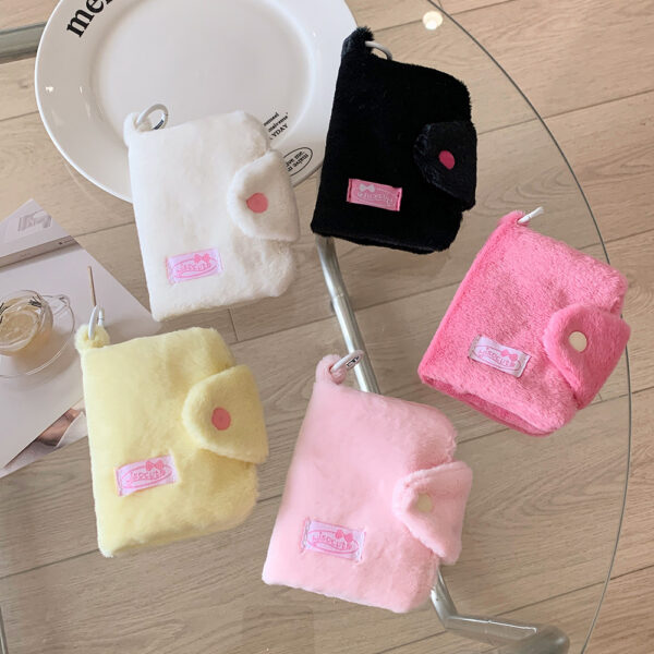 oly-d297a6b4555710612522164f1adab49d Wholesale Korean Style Plush Mini Card Holder Cute and Girly Solid Color Snap Button Card Holder Student Keychain Earphone Case for Women