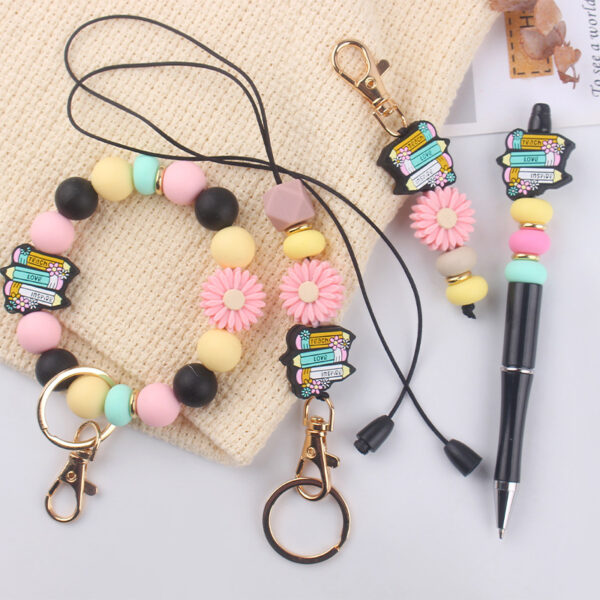Wholesale Korean Style Cartoon Pencil Silicone Wrist Keychain Set DIY Charm Accessory for Graduation Gifts