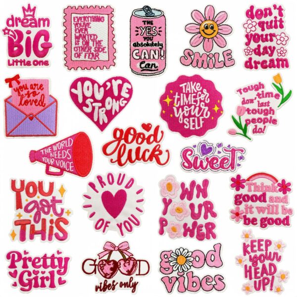 oly-d2e4e31a8711e631856be29ac20c01a3 Wholesale Decorative Iron On Embroidery Patch with Pink English Text Clothing Accessory