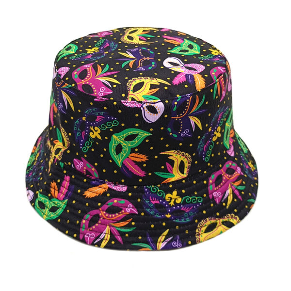Wholesale Retro Mask Feather Pattern Bucket Hat Unisex Double Sided Outdoor Sun Hat