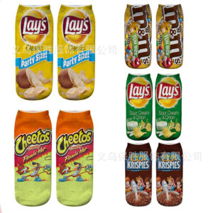 oly-d308e3ffb257457fa356260062eed14d Wholesale 3D Printed Food Chip Pattern Socks - Trendy Fashion Accessory Gift for Unisex