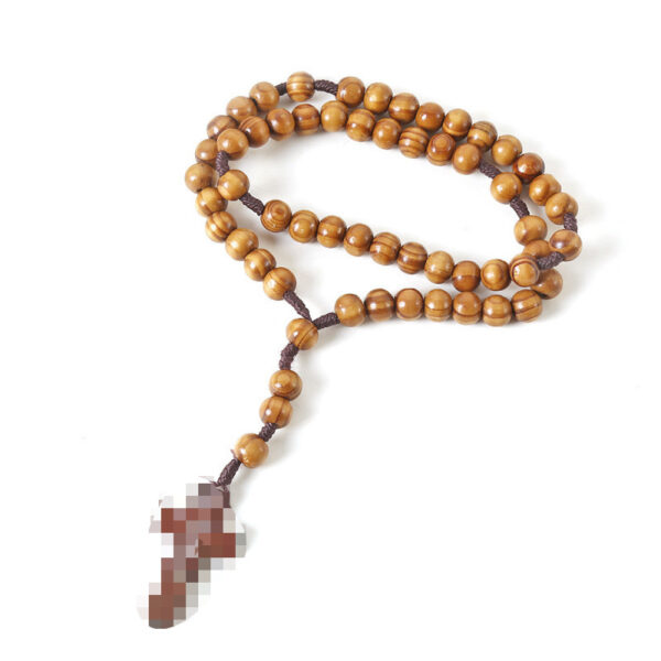 oly-d32e695e6da8c05d59f23a0f4a8f75ab Wholesale Natural Pine Wood Cross Pendant Handmade Knot Rosary Style Boutique Resale Jewelry
