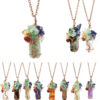 Wholesale Tree of Life Leaves Design Agate Pendant Necklace, Natural Stone, Hand-Woven, Jewelry Accessory