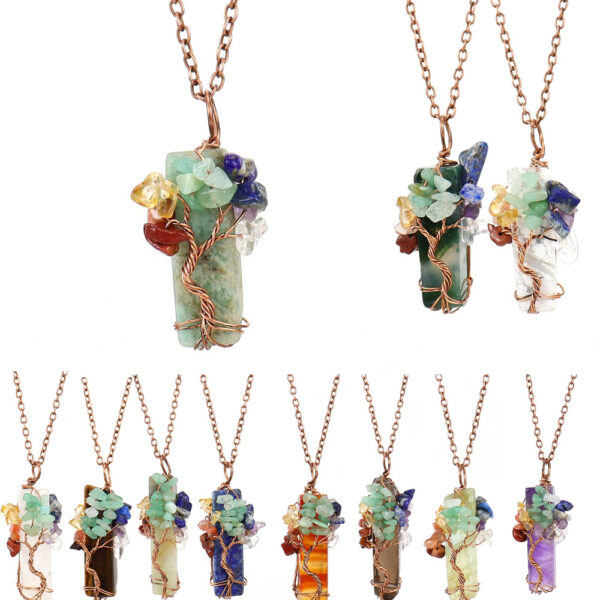 Wholesale Tree of Life Leaves Design Agate Pendant Necklace, Natural Stone, Hand-Woven, Jewelry Accessory