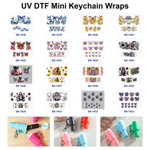 Wholesale 8pcs Butterfly Floral Cartoon Character Pattern Mini Cup Keychain Sticker