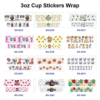Wholesale 8pcs Mixed Sunflower Rose Quote Cartoon Print 3oz Cup Stickers Wrap
