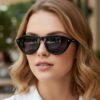 Wholesale Retro Oval Cat Eye Sunglasses UV400 Black Frame Grey Lens for Women Everyday Wear Gift