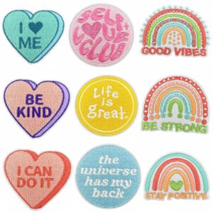 oly-d4197a61c648ec336919376f651825af Wholesale Colorful Rainbow Heart Embroidered Patch Positive Energy Text Decorative Craft Supply