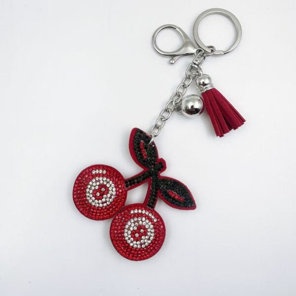 Wholesale Rhinestone Cherry Keychain Zinc Alloy Leather Pendant Fashion Accessory