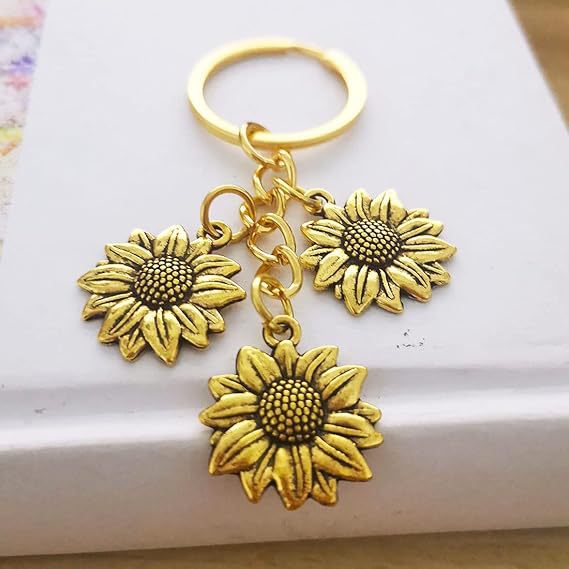 Wholesale Pastoral Style Sunflower Tassel Keychain, Alloy Keychain Pendant, Fashion Accessory for Gifts