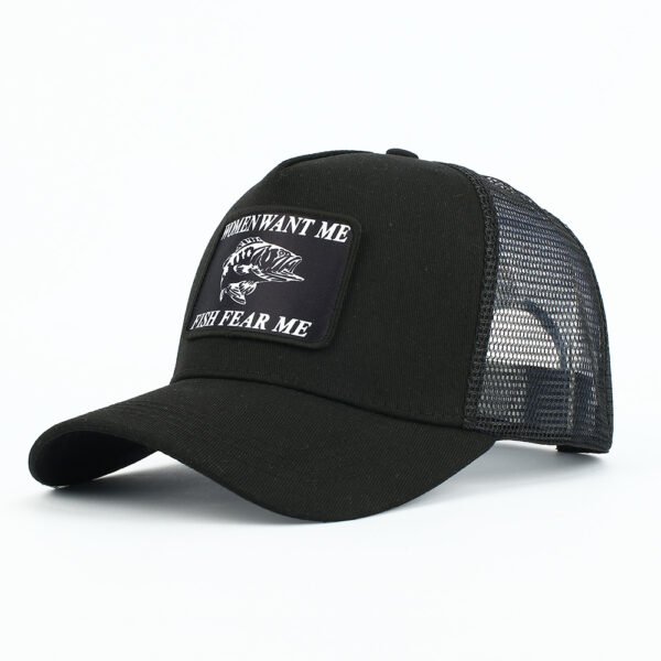 oly-d4d025b2c9591b4cf898d513ddf3387a Wholesale All Black Breathable Baseball Cap with Tropical Fish Print Retro Style Adjustable Summer Hat