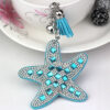 Wholesale Starfish Purple Glass Rhinestone Bag Charm Keychain with Tassel