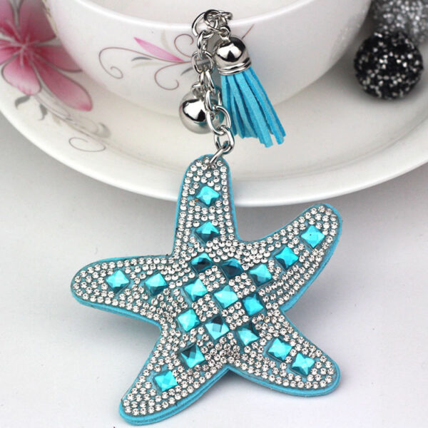 Wholesale Starfish Purple Glass Rhinestone Bag Charm Keychain with Tassel