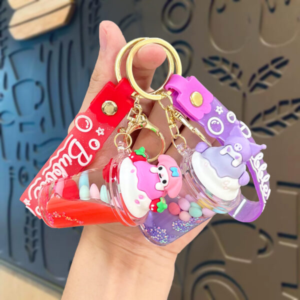 Wholesale Acrylic Milk Tea Cup Keychain with Oil and Beans - Cute Cartoon Design, Ideal for Birthday Gifts, Car Key Accessory and Bag Charm OLY Exclusive