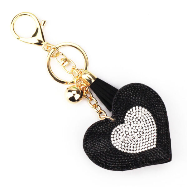 oly-d57cf4f588b3c40d4c5527e5e74d2bf7 Wholesale Two Color Heart Rhinestone Tassel Keychain Zinc Alloy Car Key Bag Charm