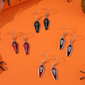 Wholesale Retro Gothic Cross Skull Coffin Earrings Zinc Alloy Electroplating Party Wear Jewelry Accessory