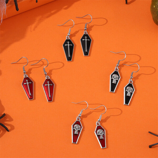 oly-d587f14fefad9dc22c589358632d9ecc Wholesale Retro Gothic Cross Skull Coffin Earrings Zinc Alloy Electroplating Party Wear Jewelry Accessory