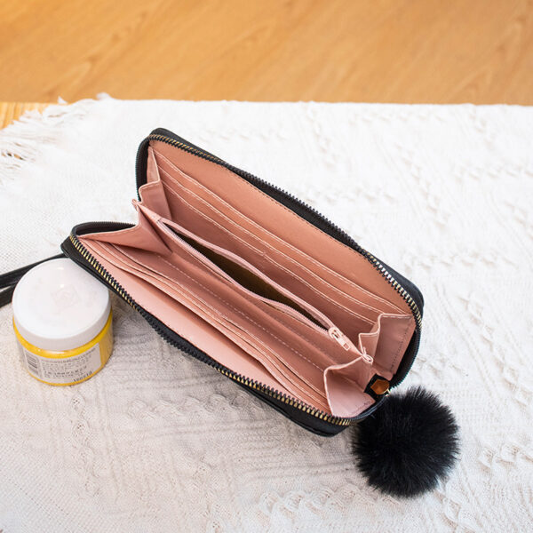 Wholesale PU Leather Studded Wallet with Furry Ball Charm for Women Everyday Use